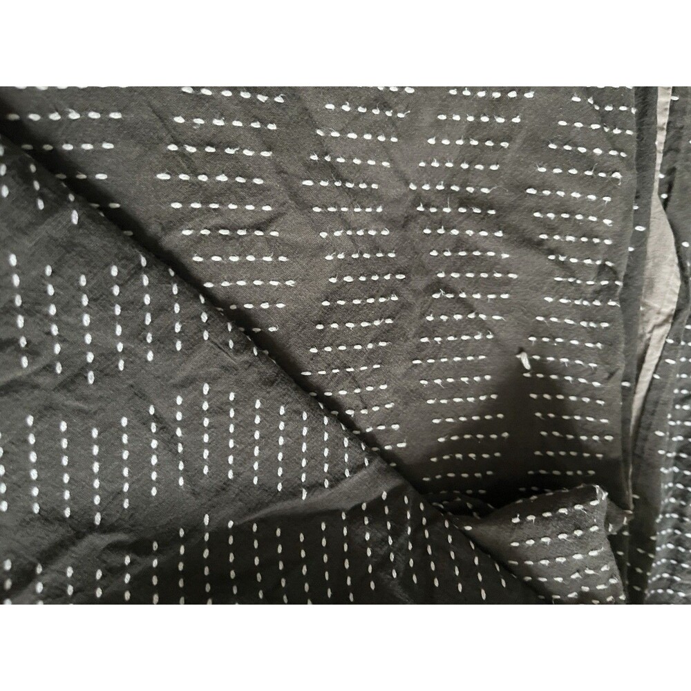 West Elm King Duvet Cover Pick Stitches Gray White Cotton Kantha Style - Picture 3 of 6